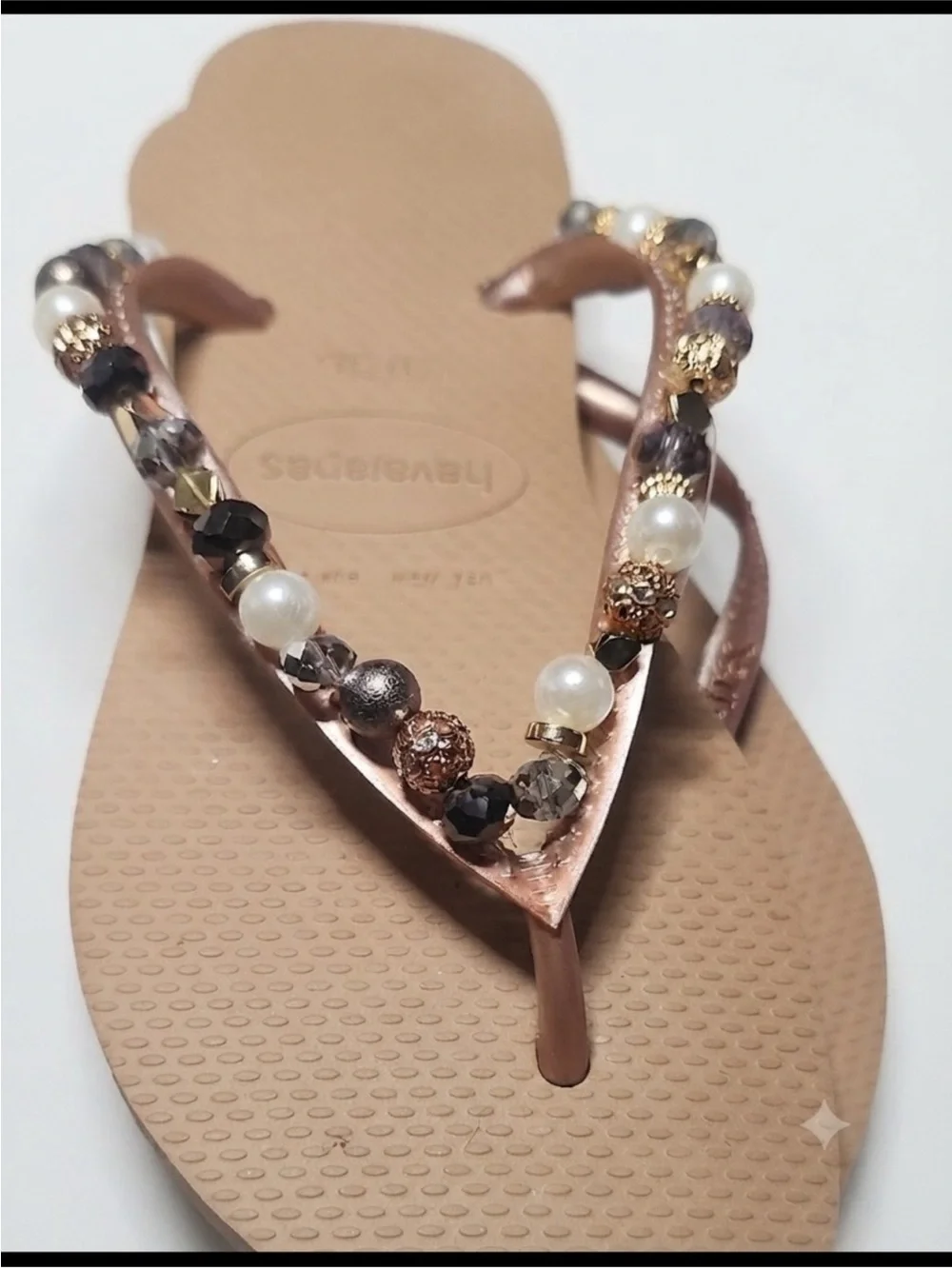 Havaianas Gold Beaded Pearl Flip Flops